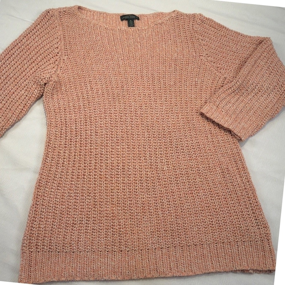 Lauren Ralph Lauren Peach Cotton Chunky Knit Sweater XL Boat Neck 3/4 Sleeve
